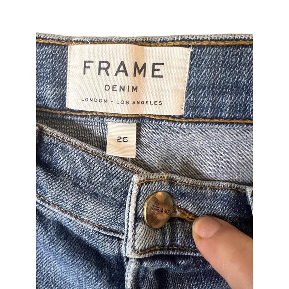 Frame Denim Beaudry Blue Le Boy Jeans Raw Hem Cropped Jeans Womens Size 26 - Picture 12 of 12